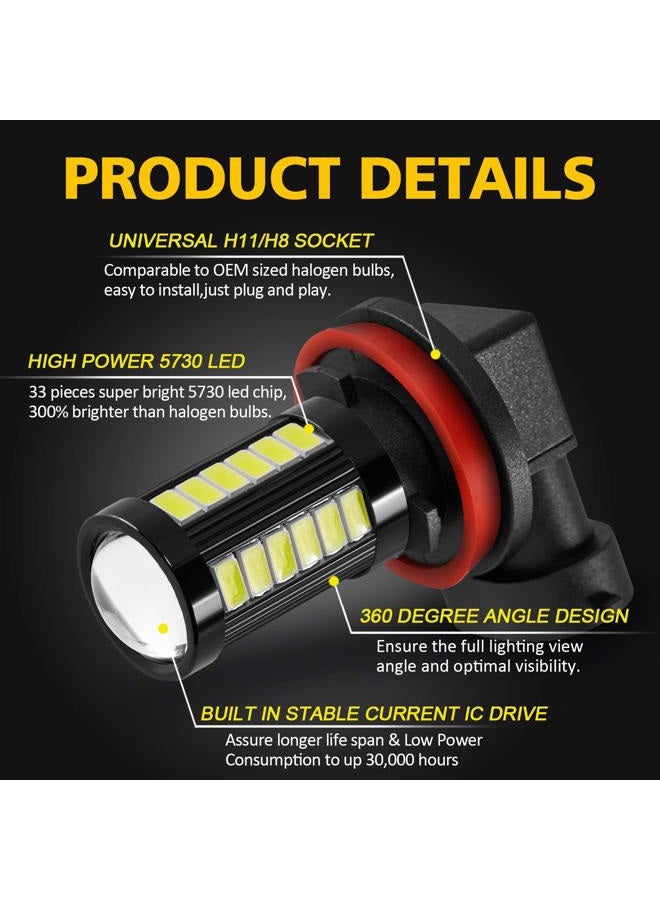AUXLIGHT H11 H8 H11LL H8LL H16 (Japanese) LED Fog Light Bulbs 6000K Xenon White, Super Bright 2800 Lumens 33-SMD Chips LED Daytime Running Lights DRL Bulbs Replacement for Cars, Trucks (Pack of 2) - Image 2