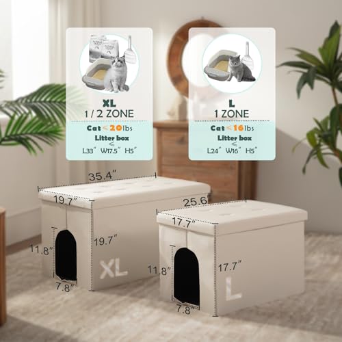MEEXPAWS Cat Litter Box Enclosure Furniture Hidden, Cat Washroom Bench Storage Cabinet |Large 25.6'' x 17.7'' x 17.7''| Dog Proof | Waterproof Inside/Easy Clean | Easy Assembly | Odor Control(White) - Image 5