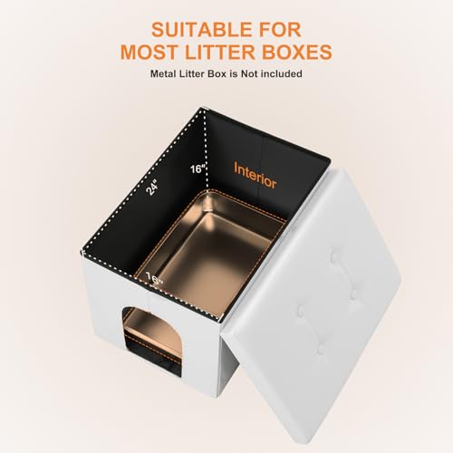 MEEXPAWS Cat Litter Box Enclosure Furniture Hidden, Cat Washroom Bench Storage Cabinet |Large 25.6'' x 17.7'' x 17.7''| Dog Proof | Waterproof Inside/Easy Clean | Easy Assembly | Odor Control(White) - Image 3
