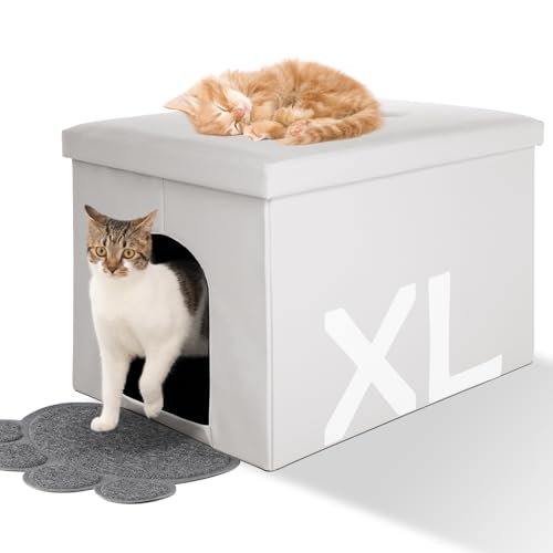 MEEXPAWS Cat Litter Box Enclosure Furniture Hidden, Cat Washroom Bench Storage Cabinet |Large 25.6'' x 17.7'' x 17.7''| Dog Proof | Waterproof Inside/Easy Clean | Easy Assembly | Odor Control(White) - Image 1