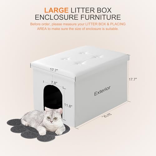 MEEXPAWS Cat Litter Box Enclosure Furniture Hidden, Cat Washroom Bench Storage Cabinet |Large 25.6'' x 17.7'' x 17.7''| Dog Proof | Waterproof Inside/Easy Clean | Easy Assembly | Odor Control(White) - Image 2