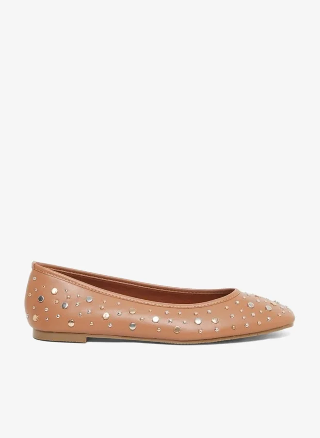 Styli Styli Tan Studded Ballet Shoes