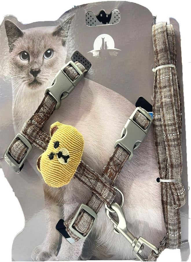AL THEQA Cat Harness and Leash Set for Walking Escape Proof，Adjustable H-Shaped Cat Vest Harnesses with Cute Bear，Soft Comfortable Lightweight Strap for Cats Outdoor