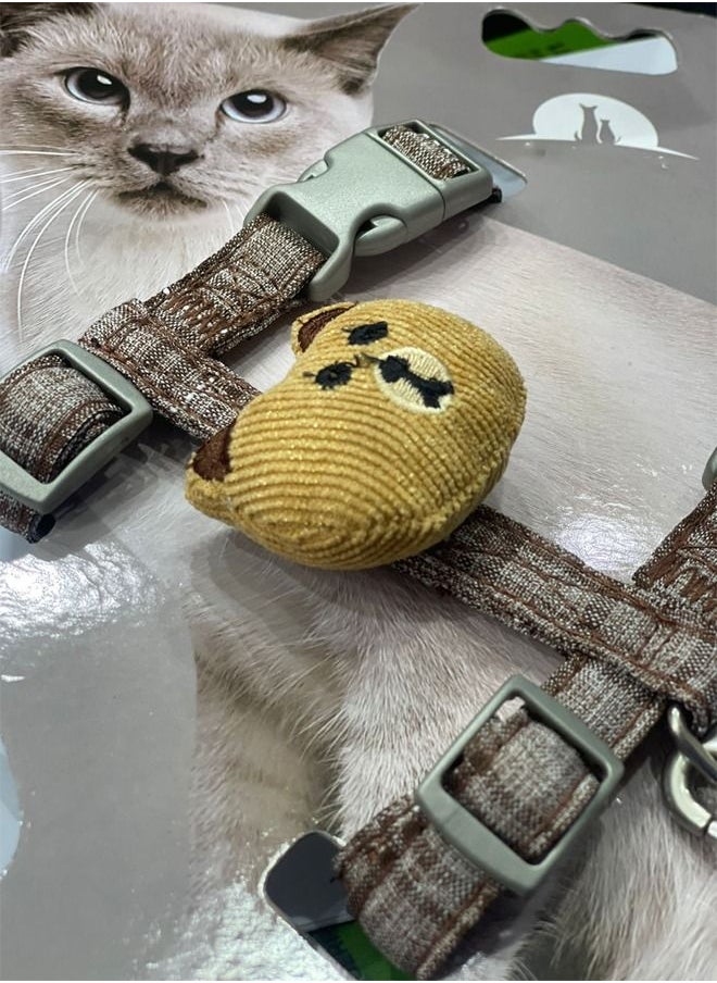 AL THEQA Cat Harness and Leash Set for Walking Escape Proof，Adjustable H-Shaped Cat Vest Harnesses with Cute Bear，Soft Comfortable Lightweight Strap for Cats Outdoor