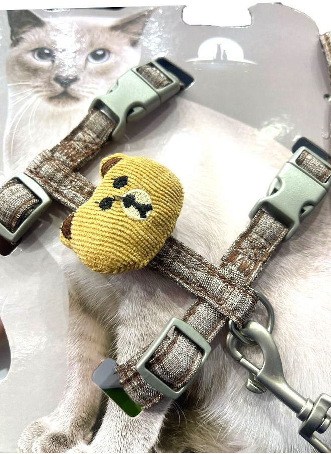 AL THEQA Cat Harness and Leash Set for Walking Escape Proof，Adjustable H-Shaped Cat Vest Harnesses with Cute Bear，Soft Comfortable Lightweight Strap for Cats Outdoor