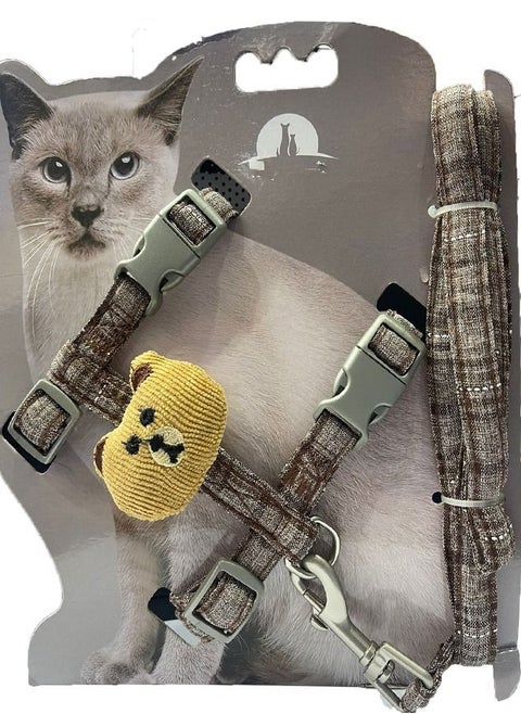 AL THEQA Cat Harness and Leash Set for Walking Escape Proof，Adjustable H-Shaped Cat Vest Harnesses with Cute Bear，Soft Comfortable Lightweight Strap for Cats Outdoor