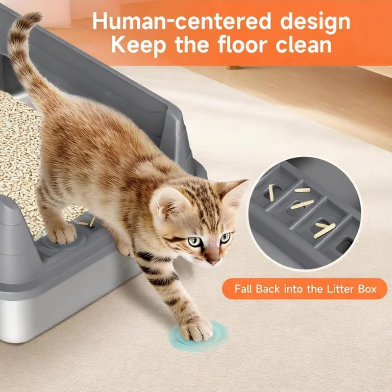 KISENG Stainless Steel Cat Litter Box, Odor Free Metal Litter Box with High Sides Lid, Open Top Low Entry Litter Pan Include Scoop Easy Cleaning Anti-Scratch Kitty Cat Box Anti-Urine Leakage, Non-Sticky - Image 3