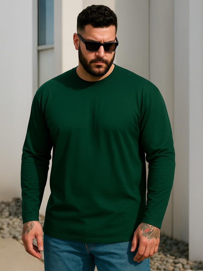 Veirdo® Pure Cotton Oversized Fit Drop Shoulder Solid Core Plus Size Plus Size Full Sleeve T-Shirt for Men (PS_VD_FS_G118_5XL) - Image 2