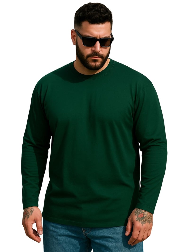 Veirdo® Pure Cotton Oversized Fit Drop Shoulder Solid Core Plus Size Plus Size Full Sleeve T-Shirt for Men (PS_VD_FS_G118_5XL) - Image 3