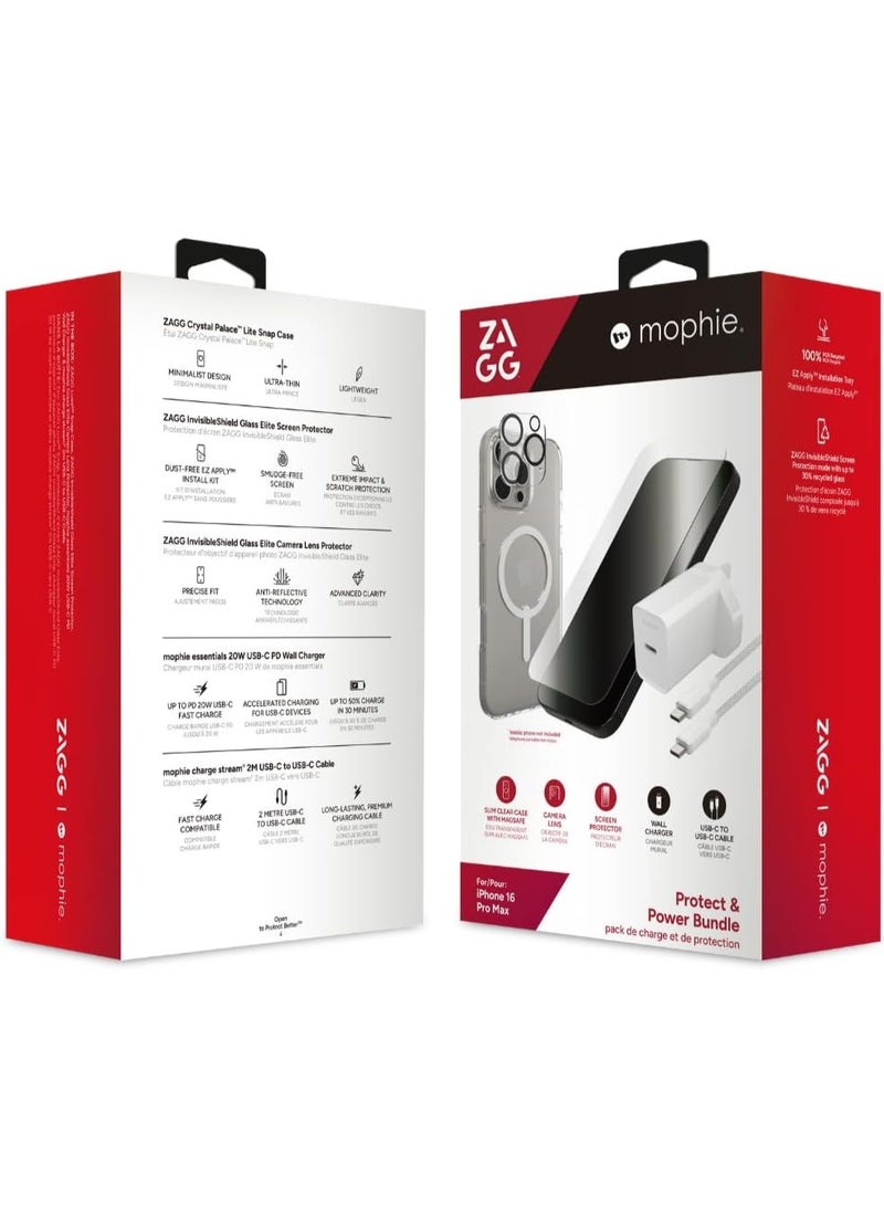 زاج مجموعة كريستال بالاس لايت سناب/ جلاس إليت/ جلاس إليت المضادة للتوهج مع كاميرا/ كابل وطاقة لهاتف آيفون 16 برو ماكس - Image 1