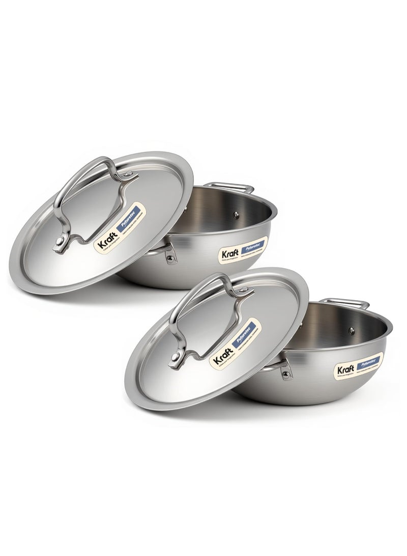 Kraft Futuretec Triply Stainless Steel Cookware Combo Set - 1.5L & 4.1L Extra Deep Kadai with Lid, 2.5mm Thick, Induction Base, Silver - Image 1