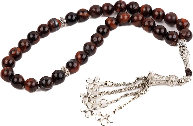 AC&L Red Tiger Natural Stone Tasbeeh Prayer Beads - 8mm Stones - Image 1