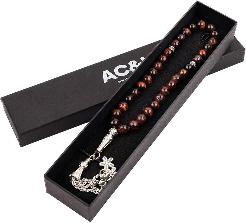 AC&L Red Tiger Natural Stone Tasbeeh Prayer Beads - 8mm Stones - Image 3