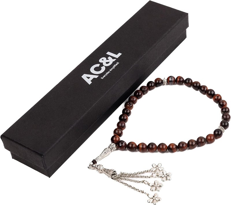 AC&L Red Tiger Natural Stone Tasbeeh Prayer Beads - 8mm Stones - Image 2