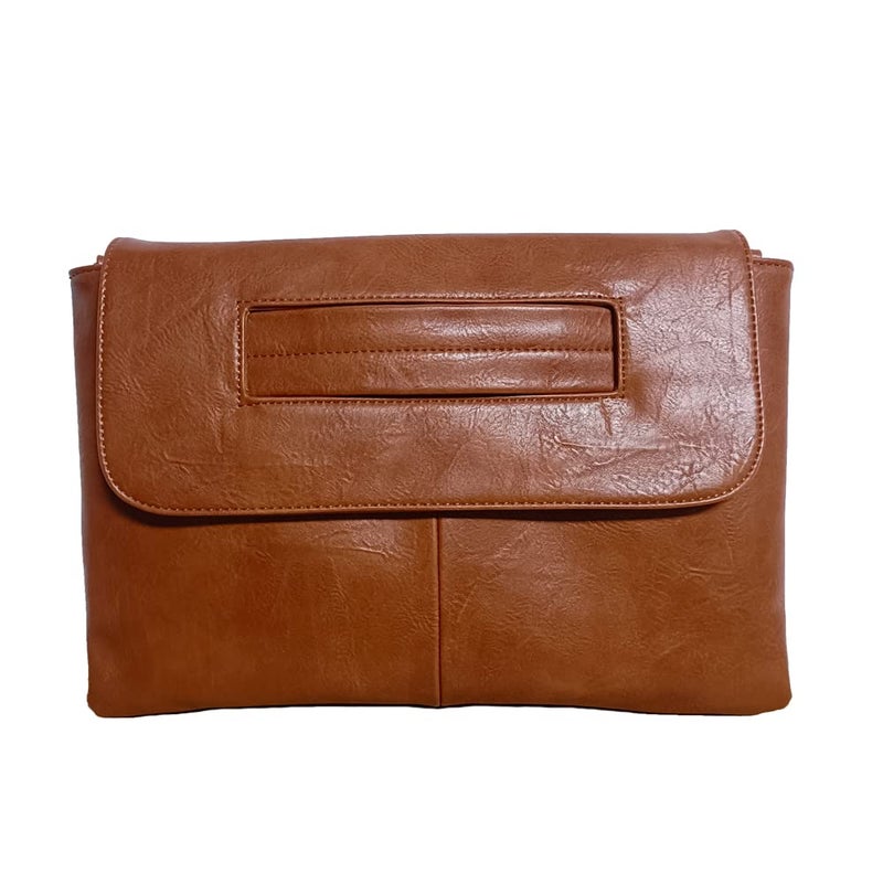 NIGEDU Women Handbags PU Leather Female Clutch Handbag Messenger Bag Large Solid High Capacity (Brown) - Image 1