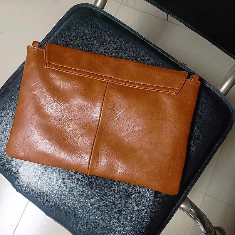 NIGEDU Women Handbags PU Leather Female Clutch Handbag Messenger Bag Large Solid High Capacity (Brown) - Image 5