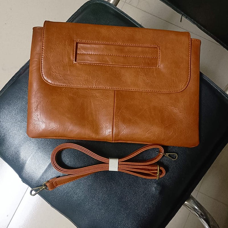 NIGEDU Women Handbags PU Leather Female Clutch Handbag Messenger Bag Large Solid High Capacity (Brown) - Image 4