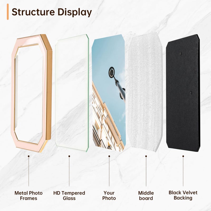 RICHFOCUS 4x6 Enamel Picture Frame with HD-Tempered Glass, Octagon Photo Frame with Gold Metal Edge and Velvet Back for Tabletop and Wall Mount Display, Pink - Image 5