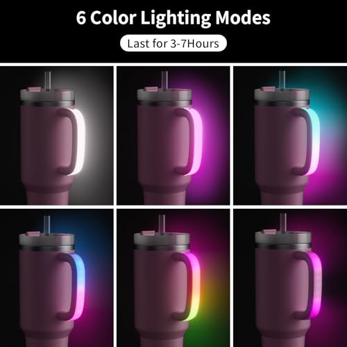 Terficer 6 Colors LED Light-Up Tumbler Handle for Stanley 40oz/30oz, Comfortable Water Bottle Handle for Stanley Tumbler-Compatible with 40oz Stanley Cup Accessories, Use for Outdoor, Party, Home (Peony) - Image 4