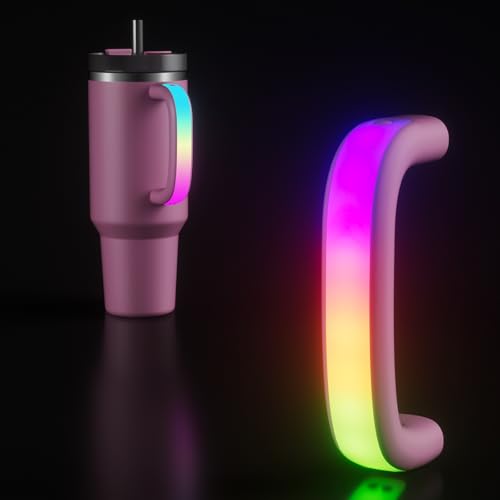 Terficer 6 Colors LED Light-Up Tumbler Handle for Stanley 40oz/30oz, Comfortable Water Bottle Handle for Stanley Tumbler-Compatible with 40oz Stanley Cup Accessories, Use for Outdoor, Party, Home (Peony) - Image 1