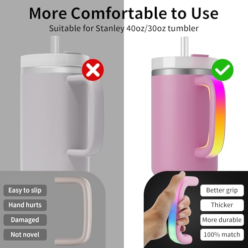 Terficer 6 Colors LED Light-Up Tumbler Handle for Stanley 40oz/30oz, Comfortable Water Bottle Handle for Stanley Tumbler-Compatible with 40oz Stanley Cup Accessories, Use for Outdoor, Party, Home (Peony) - Image 5