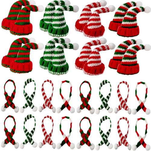 YOOHUA 32PCS Mini Knit Doll Hat and Scarf Small Santa Hat for Craft Christmas Knit Decoration Doll Clothing Accessories Gift - Image 1