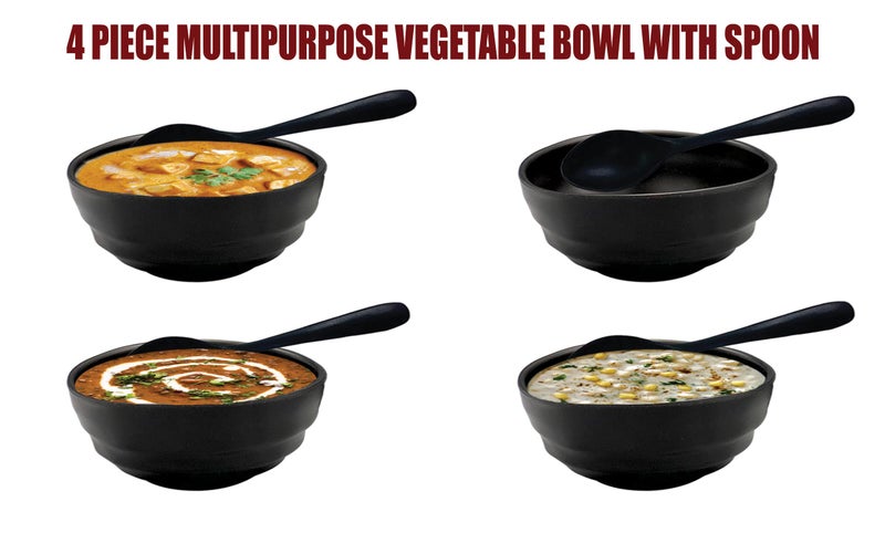 ZIDO 4 Piece Melamine Multipurpose Serving Bowl with Spoons for Snacks, Salad, Soup, Ice Cream, Gravies, Vegetables, Namkeen, Cereal, Fruits, Maggi, Pasta, Dry Fruits, Desert etc - Image 2
