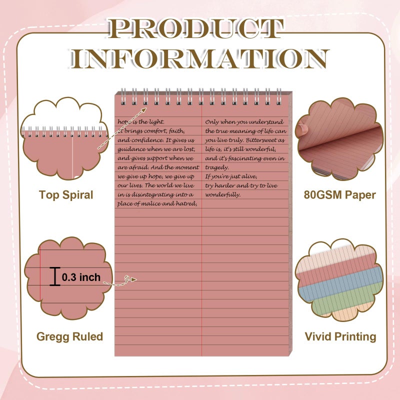 SKLENICE 10 Pack 6X9 Pastel Steno Pads Gregg Ruled Spiral Notebook Top Spiral Notepad Colored Steno Pads Pastel Colored Notepads Color Paper 50 Sheets for School College Office(Red Pink Blue Green Flesh) - Image 3