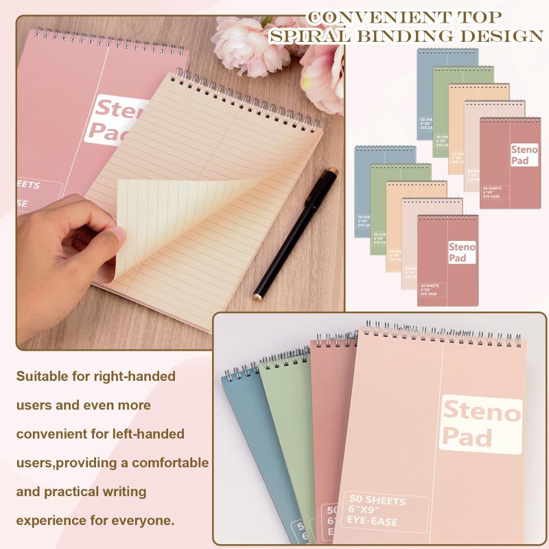 SKLENICE 10 Pack 6X9 Pastel Steno Pads Gregg Ruled Spiral Notebook Top Spiral Notepad Colored Steno Pads Pastel Colored Notepads Color Paper 50 Sheets for School College Office(Red Pink Blue Green Flesh) - Image 4