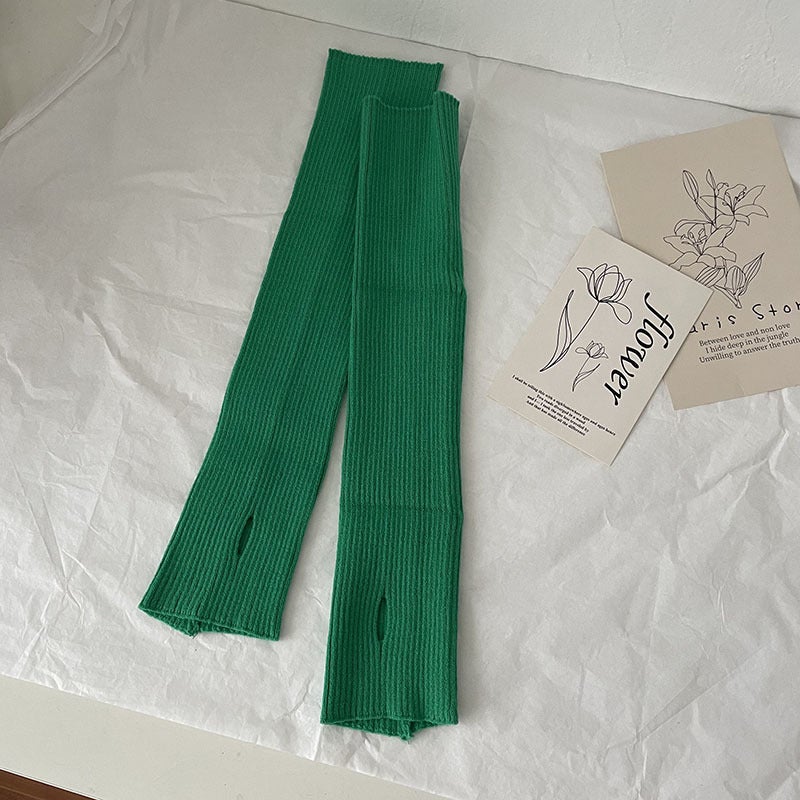 Chic Knit Arm Warmers Autumn Sweet Solid Color Half-Sleeve Dark green 