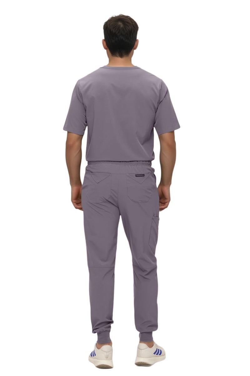 Monarch Uniforms Men's Jogger Scrub Set Tuck-in Scrubs for Men with Jogger Pants and One Pocket Top (Charcoal,Large) - Image 3