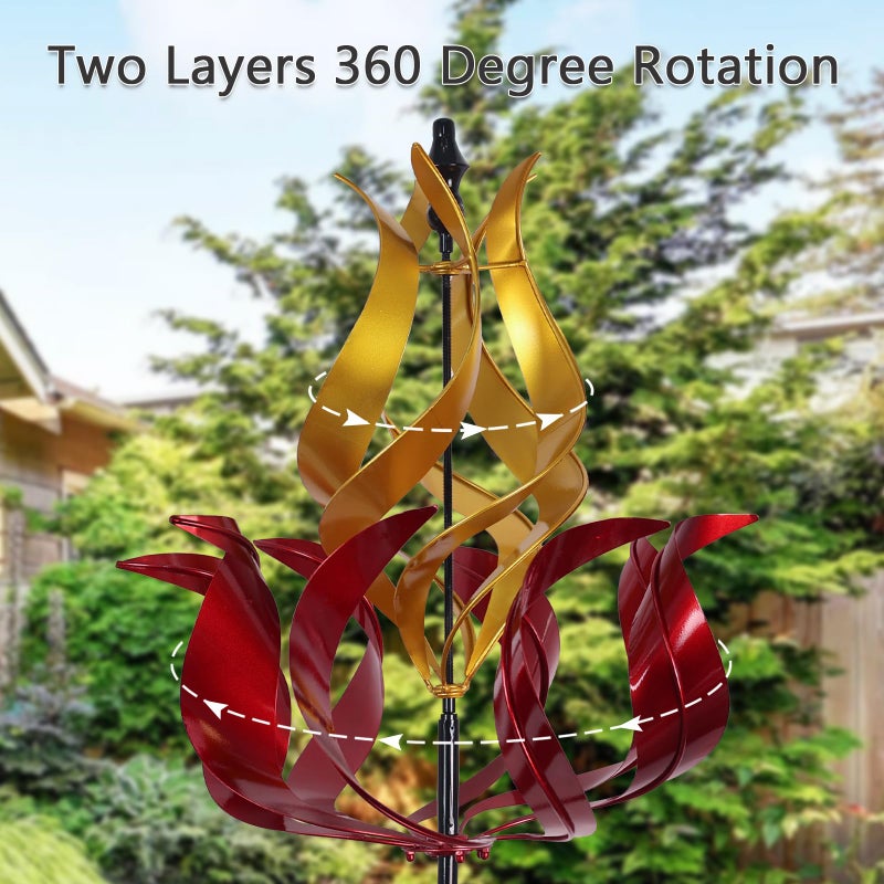 hogardeck Large Wind Spinners Outdoor, 93.3" Metal Tulip Wind Spinner with Stake, 360Â° Rotating Yard Art, Kinetic Flame Wind Sculptures for Home Lawn Backyard Patio Garden Decor (Red, Golden) - Image 5