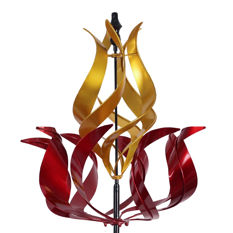 hogardeck Large Wind Spinners Outdoor, 93.3" Metal Tulip Wind Spinner with Stake, 360Â° Rotating Yard Art, Kinetic Flame Wind Sculptures for Home Lawn Backyard Patio Garden Decor (Red, Golden) - Image 1