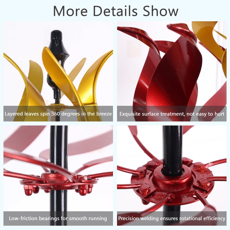 hogardeck Large Wind Spinners Outdoor, 93.3" Metal Tulip Wind Spinner with Stake, 360Â° Rotating Yard Art, Kinetic Flame Wind Sculptures for Home Lawn Backyard Patio Garden Decor (Red, Golden) - Image 4