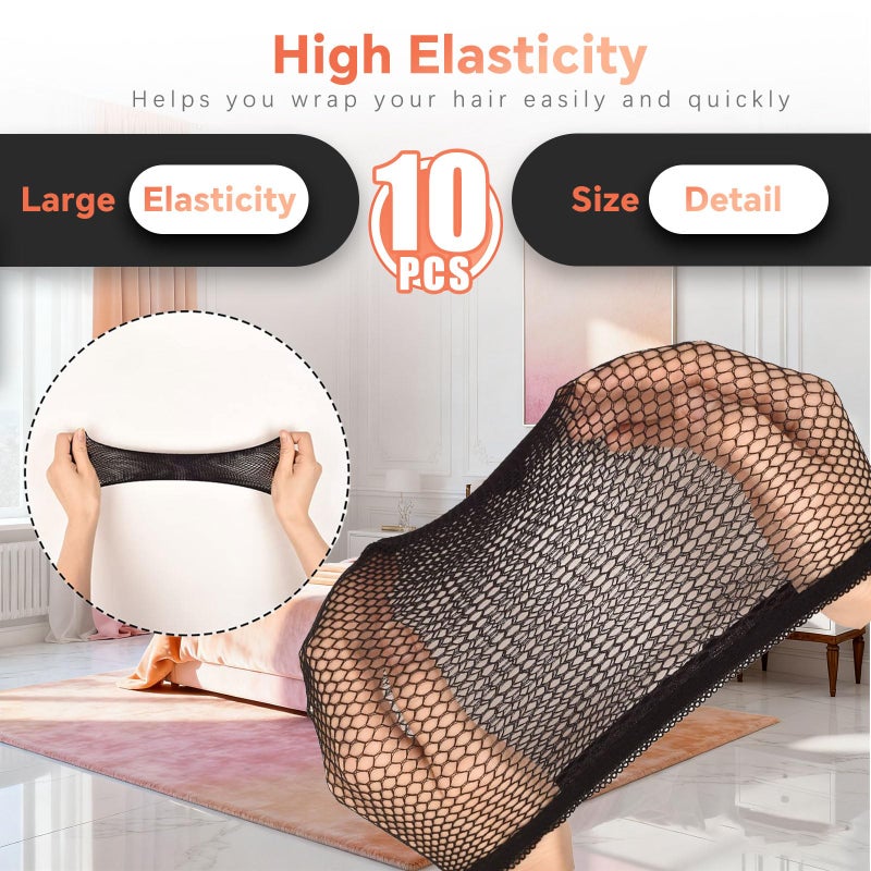 Smilco 10-Piece Mesh Wig Caps & Fishnet Hair Net for Women, Nylon Weaving Net for Halloween Cosplay - Image 3