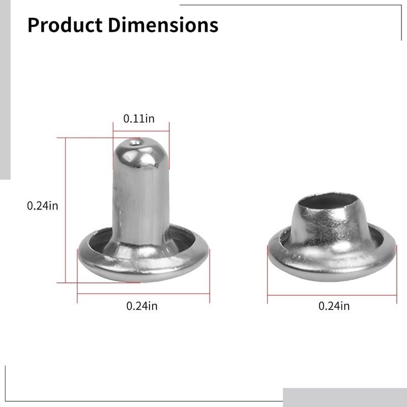 Metal Studs Nickel Plated 0.24X0.24 Inch, 300 Pcs Double Cap Copper Rivets, Double-Sided Leather Fasteners Suited to Jacket, Jeans, Belt, Clothing & DIY Projects - Image 4