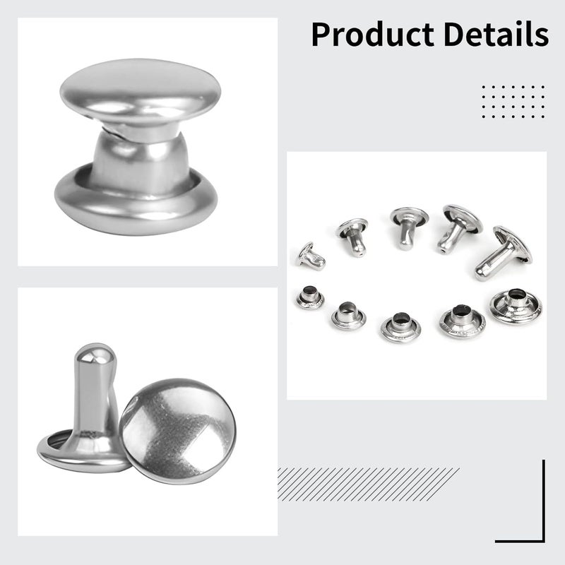 Metal Studs Nickel Plated 0.24X0.24 Inch, 300 Pcs Double Cap Copper Rivets, Double-Sided Leather Fasteners Suited to Jacket, Jeans, Belt, Clothing & DIY Projects - Image 2