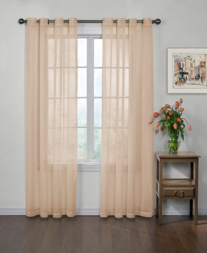 ODOR NEUTRALIZING SHEER VOILE GROMMET WINDOW CURTAIN FOR BEDROOM OR LIVING ROOM 1 PANEL 59 IN X 63 IN LATTE