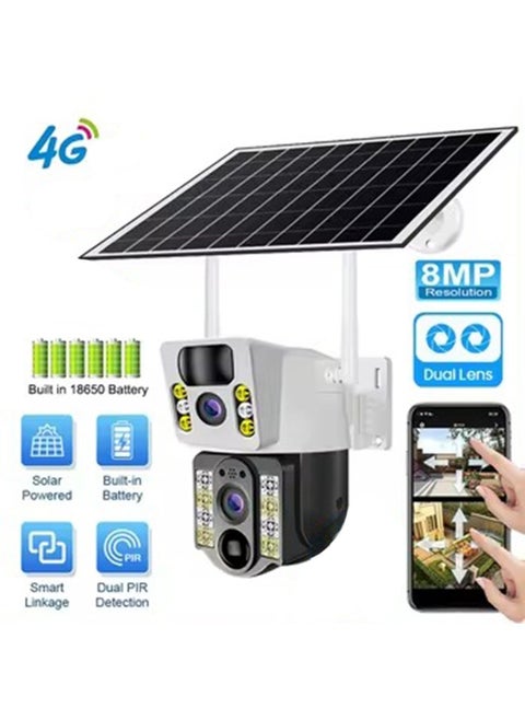 Solar Camera 8MP 4K Surveillance PTZ Cameras 4G Sim Outdoor Dual Lens Wifi IP Camera PIR Night Vision CCTV Security Protection Monitor