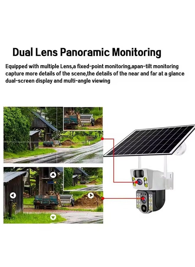 Solar Camera 8MP 4K Surveillance PTZ Cameras 4G Sim Outdoor Dual Lens Wifi IP Camera PIR Night Vision CCTV Security Protection Monitor