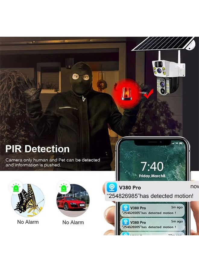 Solar Camera 8MP 4K Surveillance PTZ Cameras 4G Sim Outdoor Dual Lens Wifi IP Camera PIR Night Vision CCTV Security Protection Monitor