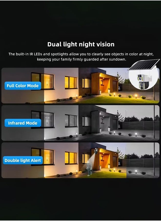 Solar Camera 8MP 4K Surveillance PTZ Cameras 4G Sim Outdoor Dual Lens Wifi IP Camera PIR Night Vision CCTV Security Protection Monitor