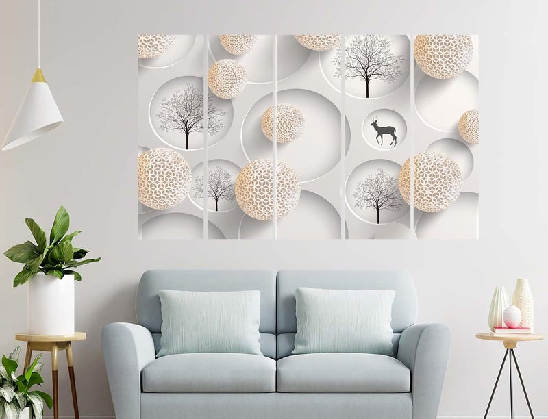 CN RETAILS Set Of 5 3d Wooden Framed Abstract Wall Paintings For Living Room Big Size Bedroom Home Decoration Decor Office Digital paintings Multicolour 60inch x 36inch 3660_75