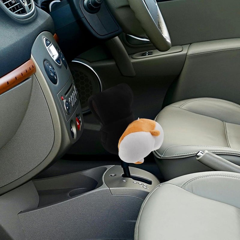 Fluffy Corgi Gear Shifter Knob Hoodie Cover and Handbrake Protector Set, Universal Soft Plush Car Gear Shift Cover for Manual and Automatic Vehicles, Interior Decor Halloween Car - Image 5
