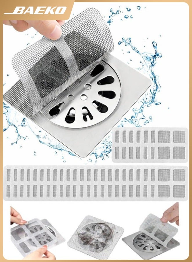 BAEKO Disposable Hair Drain Stickers, 30pcs Bathroom Drain Hair Catcher, Square Shower Drain Hair Catcher Mesh Stickers for Bathroom Laundry Bathtub Kitchen - Image 1