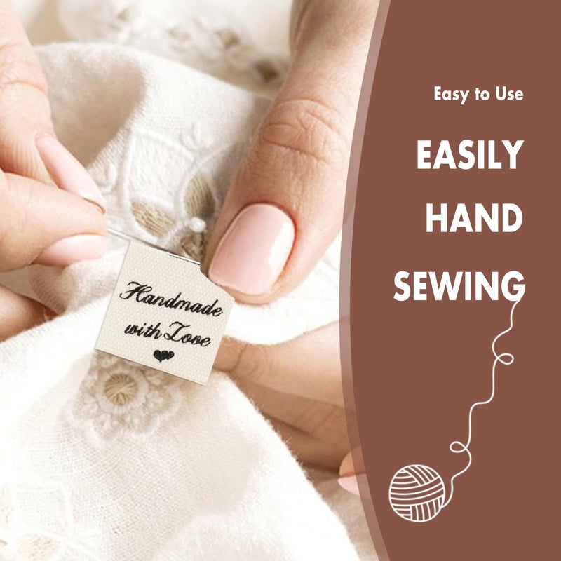 LeCorner 100 Pcs Sewing Labels for Handmade Items, Cute Handmade with Love Tags, Personalized Crochet Tags Sew on Clothing, Custom Fabric Labels for DIY Knitting Crocheting Crafts (Style B) - Image 4
