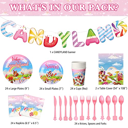 Tiamon 171 Pcs Candyland Donut Party Decorations for 24 Guest Candy Themed Party Decorations Include Plates Napkins Cup Banner Tablecloth Knife Fork Spoons Candy Land Grow up Birthday DecorCandyland - Image 5