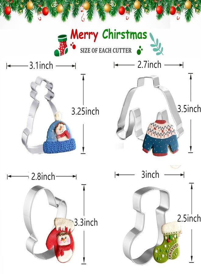 Q-Baker Christmas Cookie Cutters 4Pcs Winter Holiday Cookie Cutter Set Stainless Steel with Winter hat, Ugly Sweater, Mitten,Stocking with Decorating Instructions - Image 2