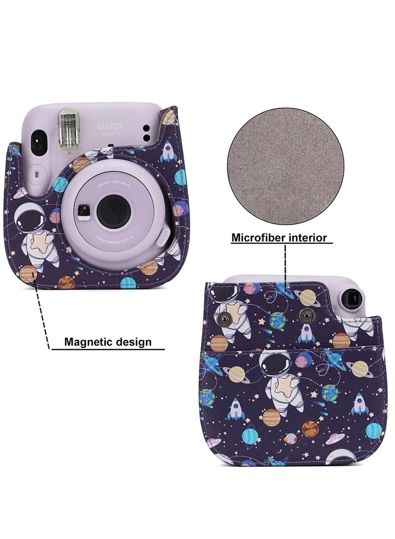 PU Leather Camera Case for Fujifilm Instax Mini 11 9 8 8 Plus with Pocket Adjustable Strap and Mini Photo Album Astronaut Design  - Image 3