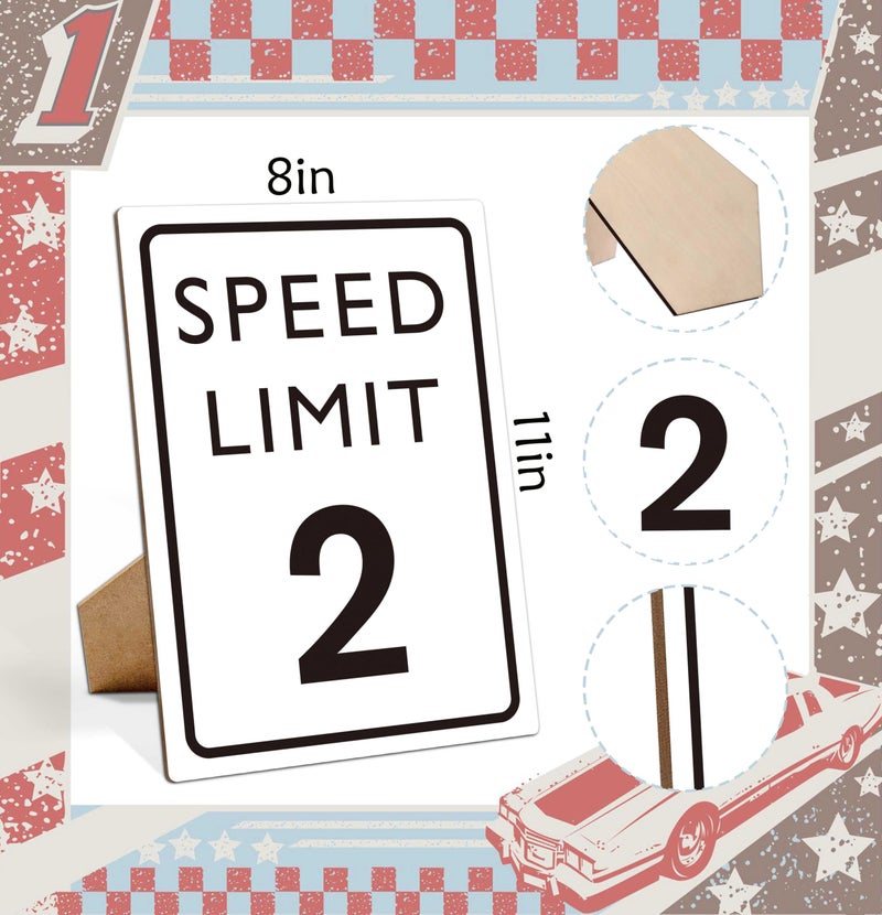 Muruseni Race Car Birthday Decor, Speed Limit Sign, Fast Two, Birthday Party Decorations, 811 Wooden Play Sign With Stand, Let's Go Racing Party Supplies for Boy Fans - LP063 - Image 2